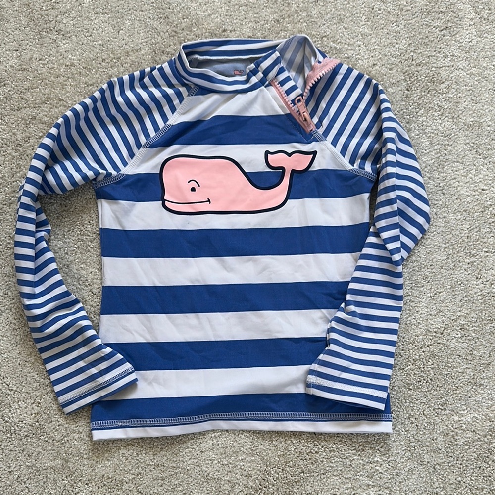 Vineyard Vines Blue and White Rashguard with Whale Logo